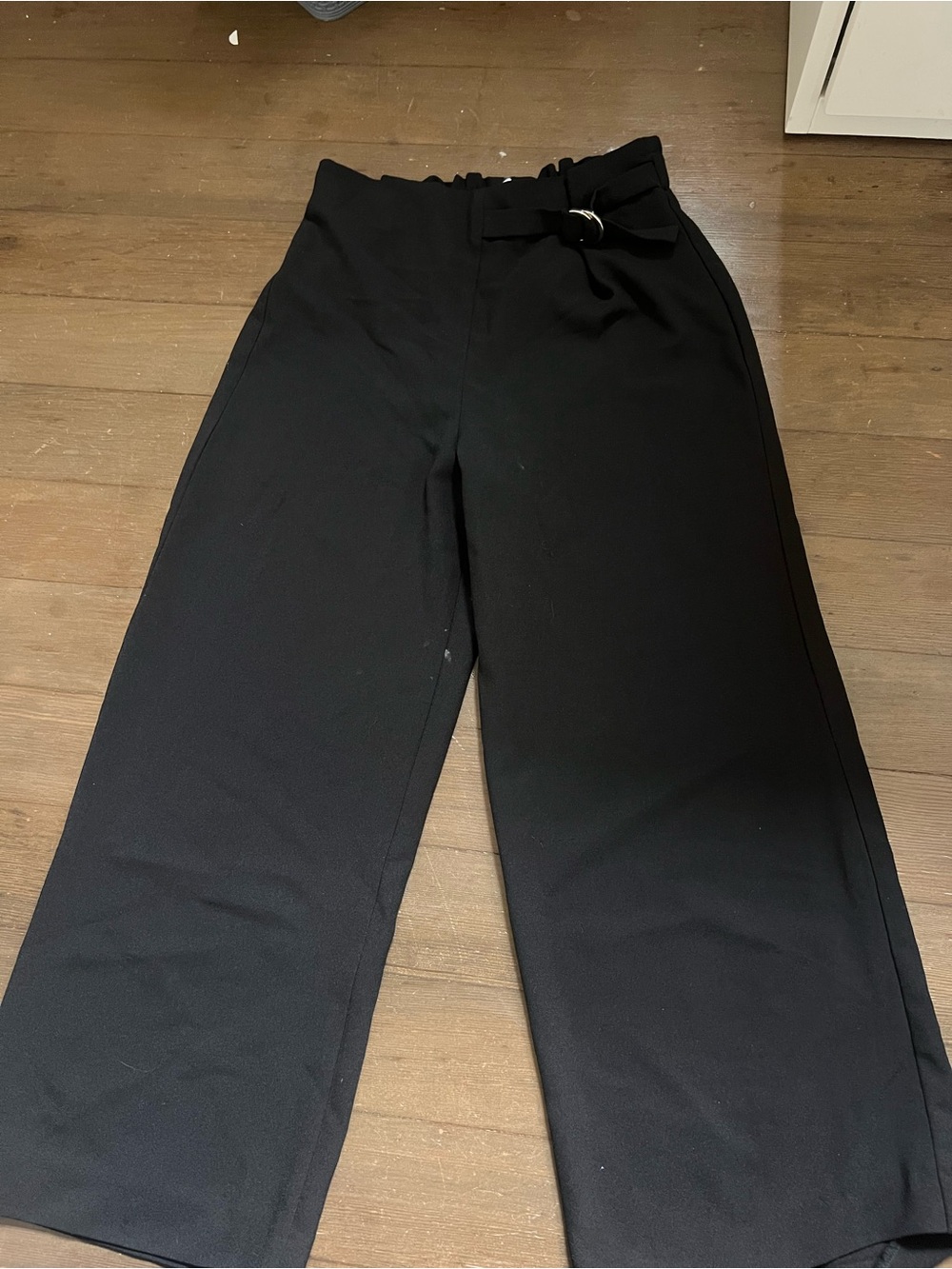 Zara Black Wide-Leg Formal Girls Pants with Waist Tie